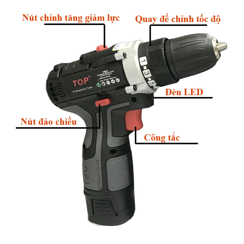 Bộ Máy Khoan Pin 16V Cao Cấp (2 Pin) TOP