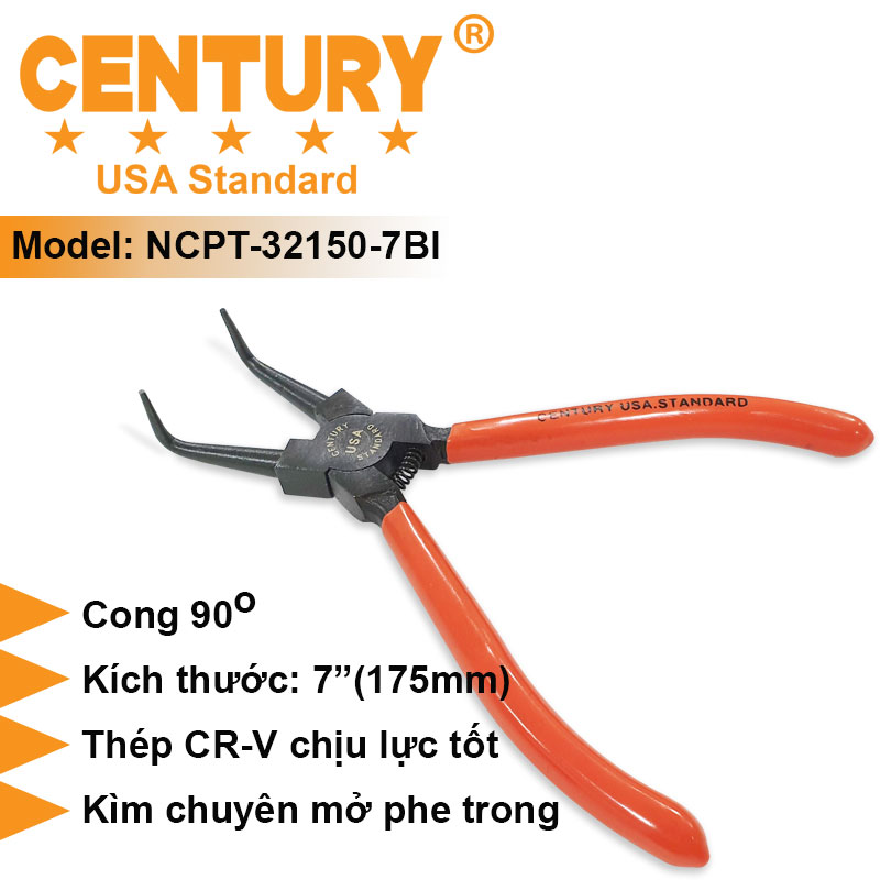 Kìm Phe Trong 7” (175mm) Mũi Cong 90 Độ Cán Cam CENTURY