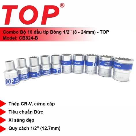 Combo 10 Đầu Tuýp Bông 1/2 (8-24mm) TOP