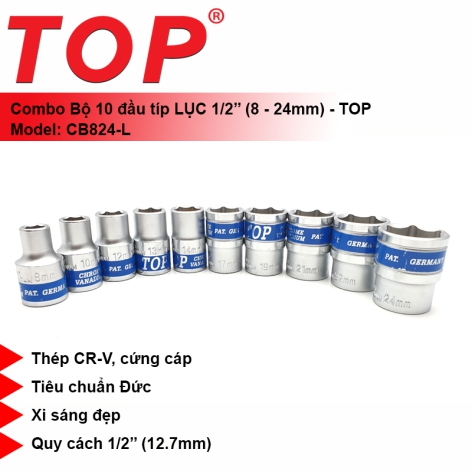 Combo 10 Đầu Tuýp Lục 1/2 (8-24mm) TOP