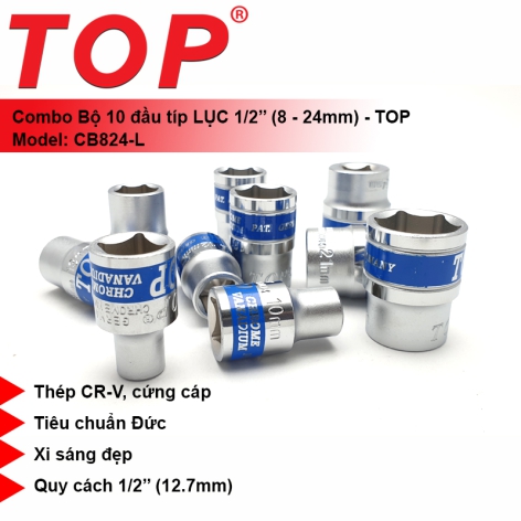 Combo 10 Đầu Tuýp Lục 1/2" (6 Cạnh) 8-24mm TOP