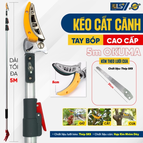 Kéo Cắt Cành Trên Cao Tay Bóp Cao Cấp 5m OKUMA