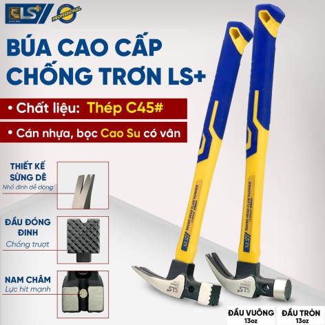 Búa Cao Cấp Chống Trơn LS+ 2 Loại Đầu Vuông Và Đầu Tròn