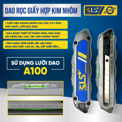 Dao Rọc Giấy Hợp Kim Nhôm Có Ống Thủy LS+