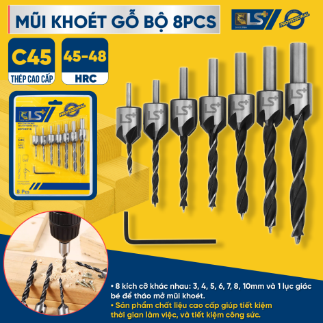 Mũi Khoét Gỗ Bộ 8pcs LS+