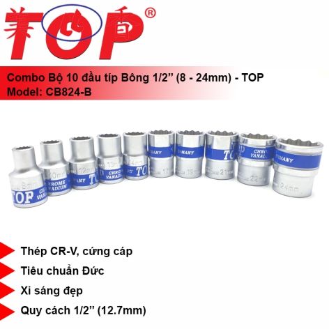 Combo 10 Đầu Tuýp Bông 1/2 (8-24mm) TOP