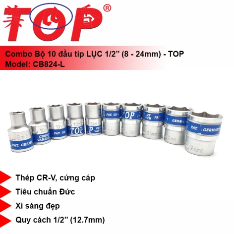 Combo 10 Đầu Tuýp Lục 1/2 (8-24mm) TOP