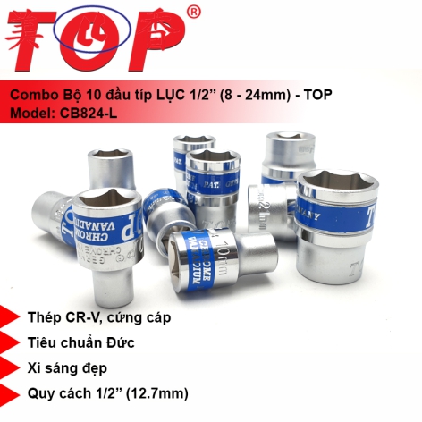 Combo 10 Đầu Tuýp Lục 1/2" (6 Cạnh) 8-24mm TOP