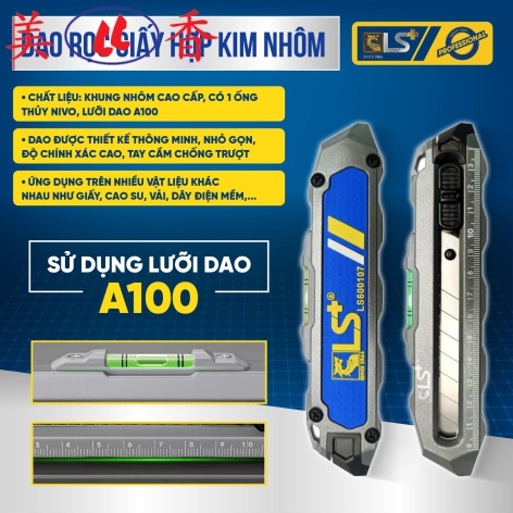 Dao Rọc Giấy Hợp Kim Nhôm Có Ống Thủy LS+