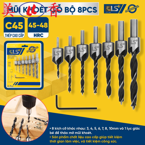 Mũi Khoét Gỗ Bộ 8pcs LS+