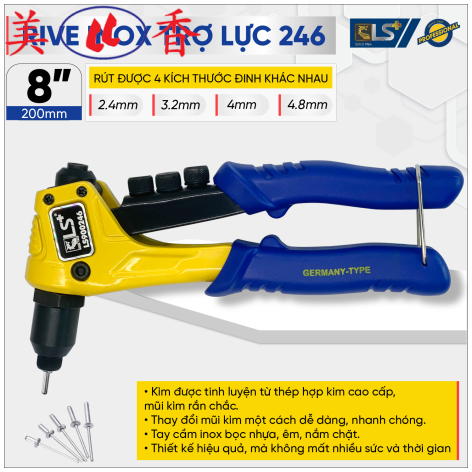 Kìm Rive Inox Trợ Lực – 246 LS+
